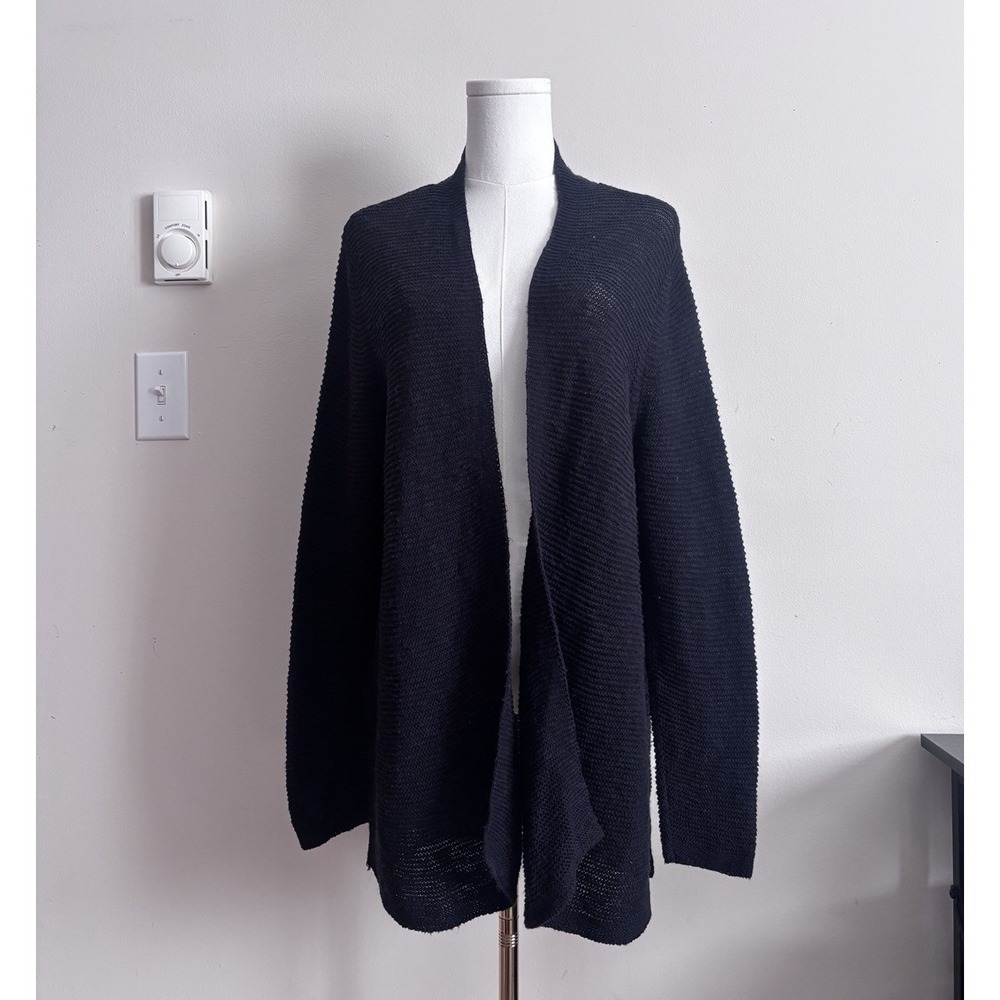 Eileen Fisher XL Chunky Knit Cardigan Black Minimalist Chic Neutral Capsule